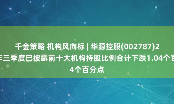 千金策略 机构风向标 | 华源控股(002787)2025年三季度已披露前十大机构持股比例合计下跌1.04个百分点